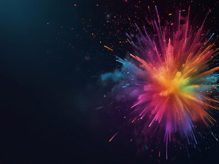 Fototapeta premium Colorful vibrant glittering fireworks Background with glow smoke and confetti banner ai generative