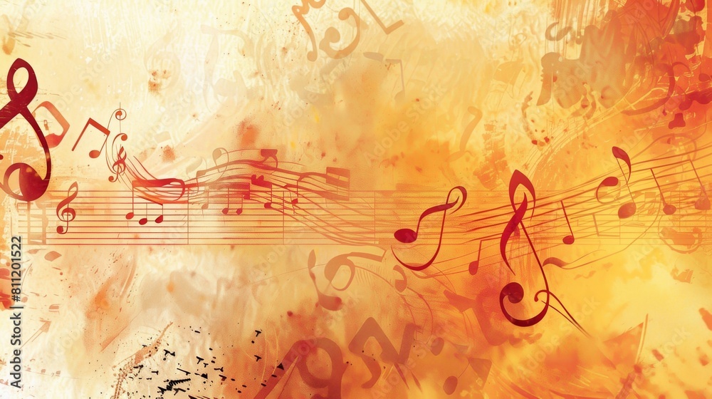 Aufkleber A group of musical notes dance across a grungy background, creating a unique blend of art and music in this captivating scene. Generative AI