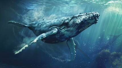 Majestic Humpback Whale Gliding Under Ocean Surface