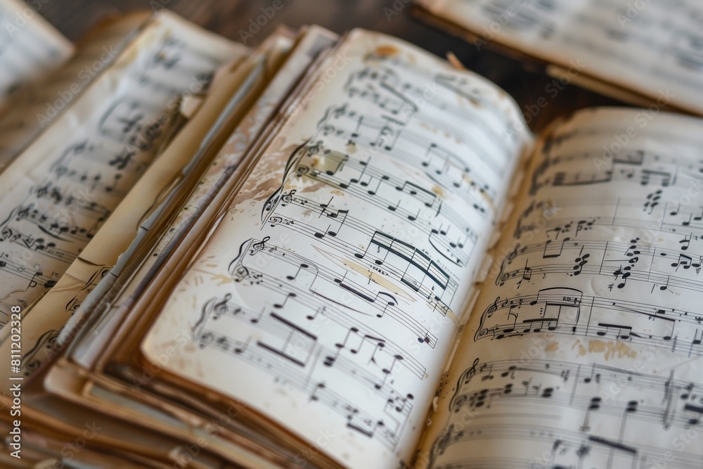 Aufkleber An open book adorned with delicate musical notes, inviting exploration of the harmony within its pages. Generative AI