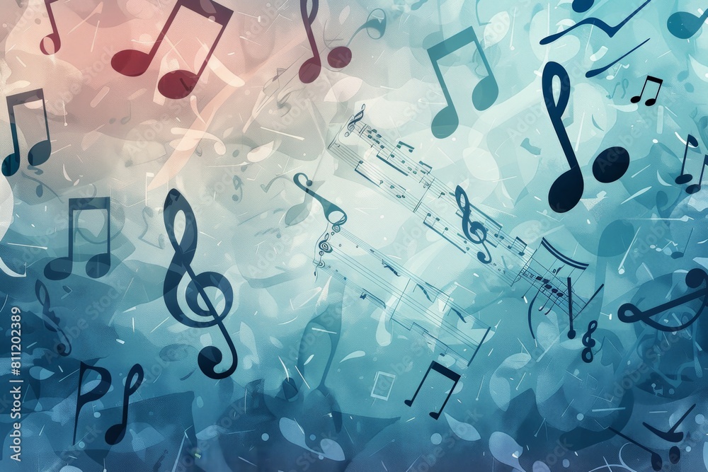 Aufkleber A group of musical notes floating gracefully in the air, creating a magical and harmonious symphony. Generative AI