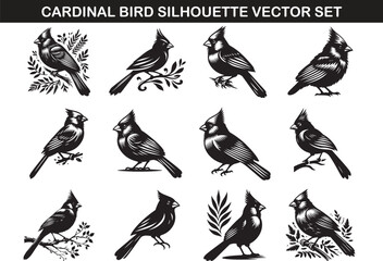 Cardinal Bird Silhouette Vector Illustration set