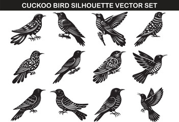 Cuckoo Bird Silhouette Vector Illustration set