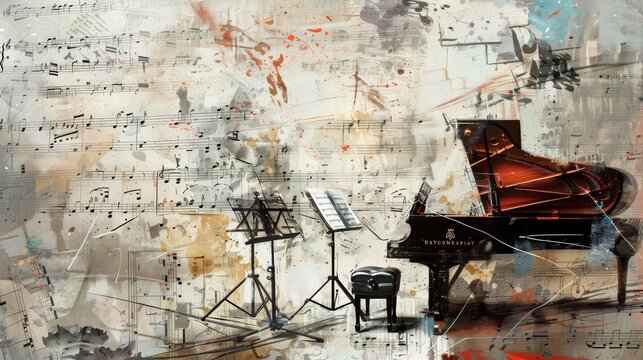 Musical notes, scores, and music stands: Ideal for promoting music courses, instrument lessons, and music stores. 