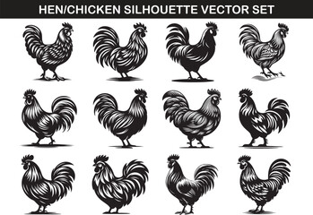 Hen Silhouette Vector Illustration set