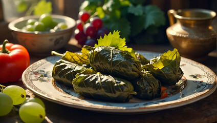 Appetizing dolma in a plate on the table dinner