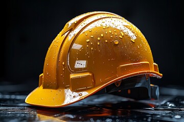 Orange hard hat, a protective helmet for construction workers, safeguards heads from falling objects