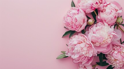 Pink peonies on a pink background. Generative AI.