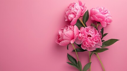 Pink peony flowers on a pink background. Generative AI.