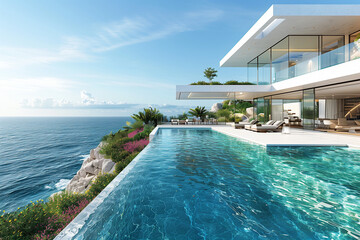 Fototapeta premium Oceanfront Modern Villa with Infinity Pool and Panoramic Sea View