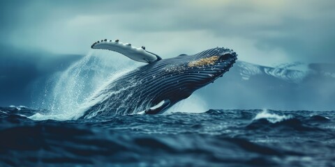 Humpback Whale Breaching in Stormy Seas