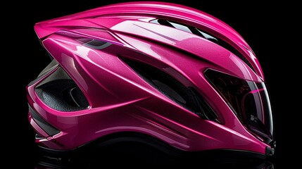 Pink helmets for motorsports and cycling, including a red motorcycle helmet displayed on a black background