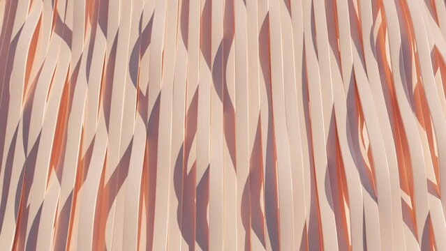 Abstract 3D Render: Wavy Strips in Peach Color - Front View. Modern Dynamic Motion Graphic Background