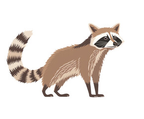 Obraz premium Cute raccoon isolated transparent background, simple flat illustration, copy space. Flat design, kids book cover or print concept 