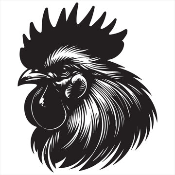 recommend clip art: a black and white rooster head on a white background