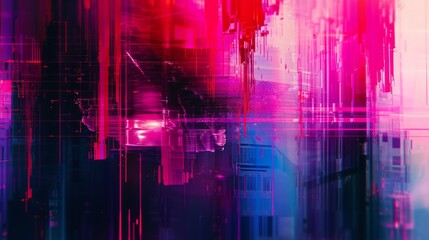 Abstract background with interlaced digital glitch and distortion effect. Futuristic cyberpunk design. Retro futurism, webpunk, rave 80s 90s cyberpunk aesthetic techno neon colors. Generative