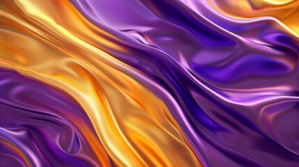 Abstract Background with 3D Wave Bright Gold and Purple Gradient Silk Fabric hyper realistic 