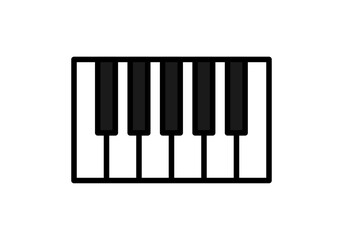 Icono negro de teclado de piano en fondo blanco.