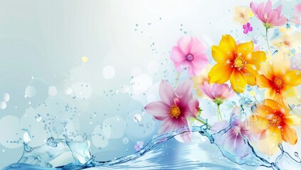 Abstract background with colorful flowers and water splash Generative AI