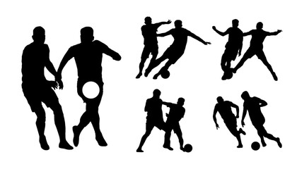 A set of pair Football Soccer Player Silhouettes in lots of different poses. High quality isolated on white background. Vector illustration