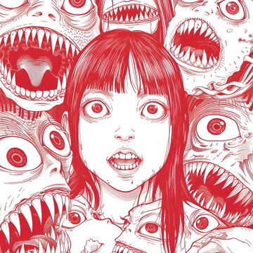 Junji Itos Influence A Manga of an Asian Girl Surrounded by TeethFilled Creatures