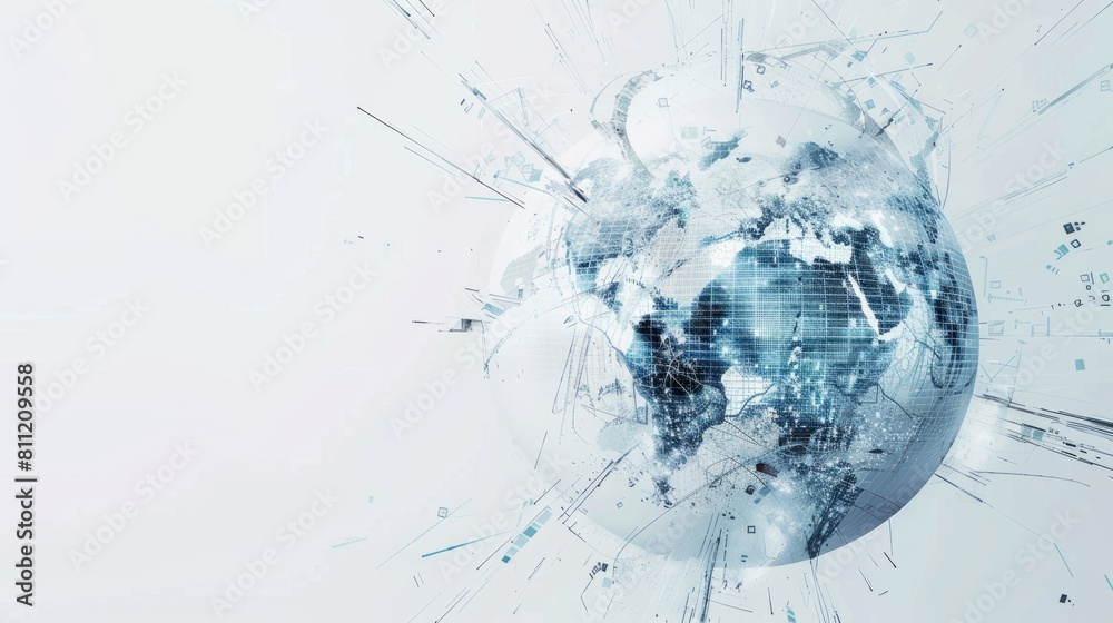 Poster abstract tech: navigating global communication and data analysis in white background - cyber explora