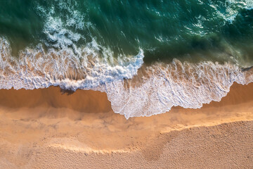 Sea aerial view, Drone shot of waves on sandy beach