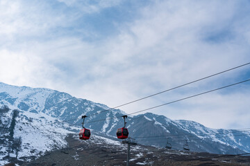 Gondola Cable car ride from Gulmarg, Kashmir famous Ropeway ride image with winter mountain on the background © sarath