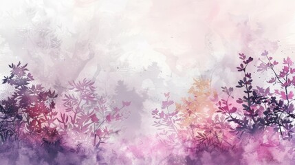 Ethereal Watercolor Floral Dream Landscape with Soft Pastel Tones and Textured Botanical Backdrop