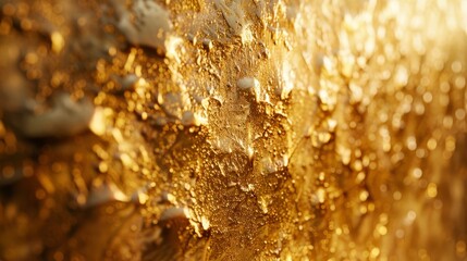 Artistic shot of a golden textured wall, capturing the intricate patterns and radiant shine for luxury branding