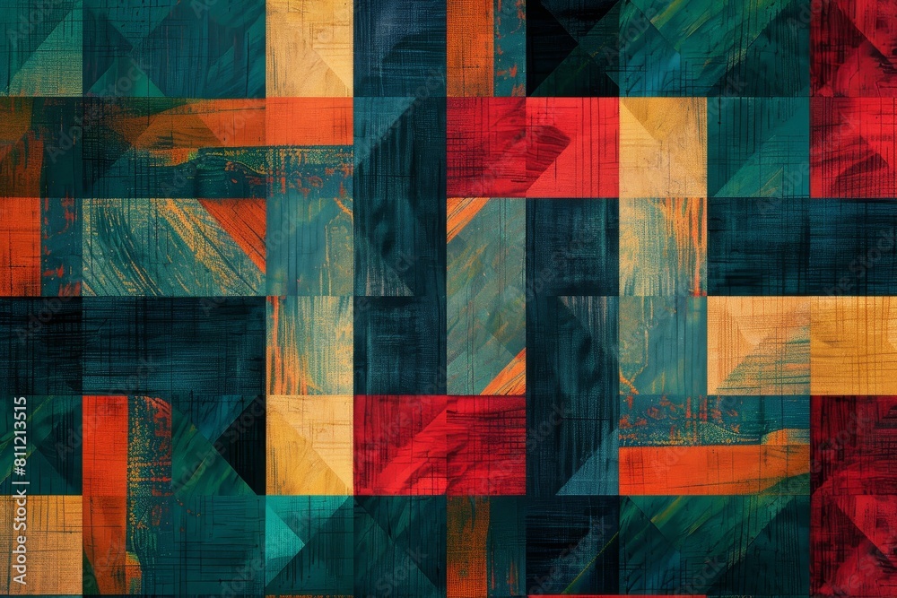 Poster geometric pattern with vibrant squares and rectangles in various colors, a geometric pattern inspire