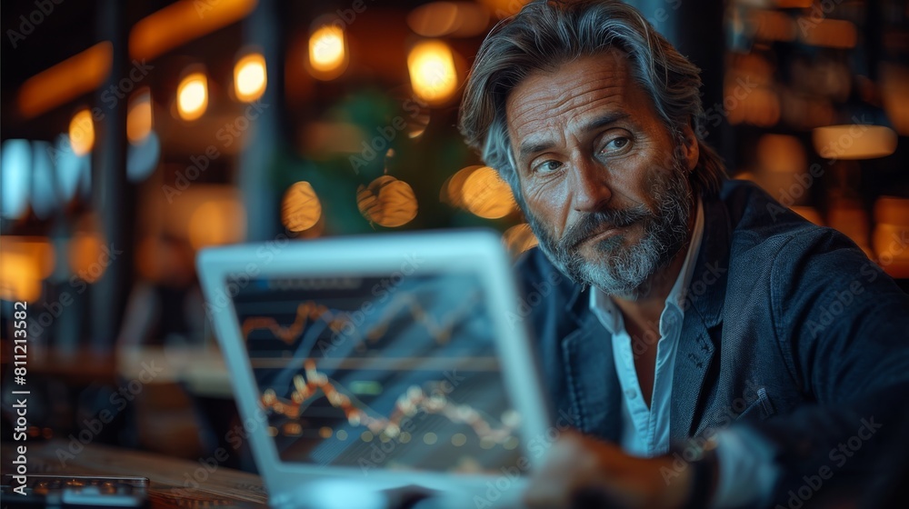 Aufkleber the company chief operating officer is at work, managing processes with a laptop. generative ai.