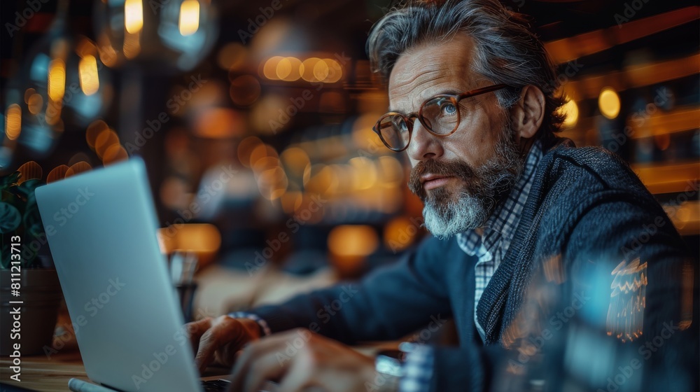 Aufkleber the company chief operating officer is at work, managing processes with a laptop. generative ai.