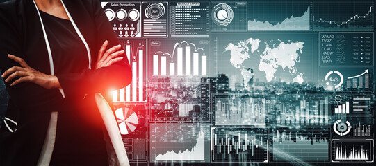 Data Analysis for Business and Finance Concept. Graphic interface showing future computer...