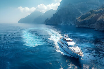 Beautiful Yacht Sailing in the Sea,
A Sleek Speedboat Slicing Through Calm Waters Background
