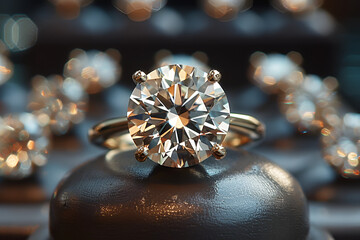 Beautifully Cut Loose Diamonds,
Diamond ring in jewelry gift box close up background
