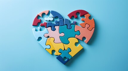 heart shaped puzzle with missing pieces isolated on light blue background