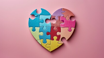 heart shaped puzzle isolated on pink background