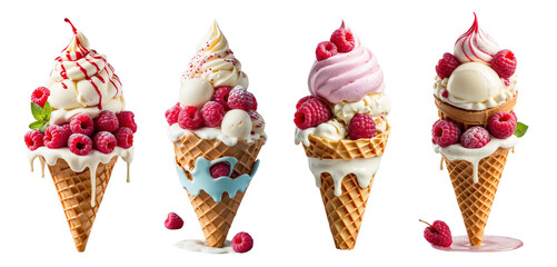 Set of cone ice-cream with isolataed