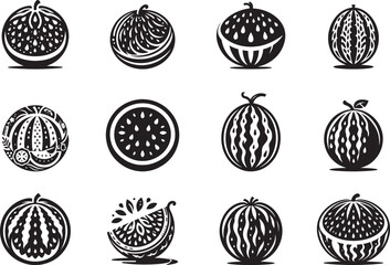 Watermelon Silhouette Vector Illustration set