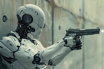 humanoid military robot in white
