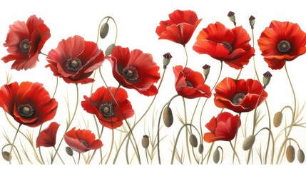 poppy flowers on a white background