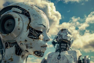 female rustic humanoid robot in white