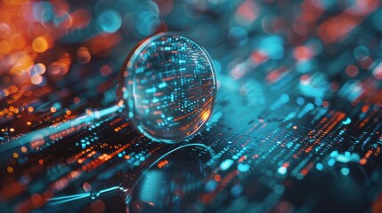 Exploring cybersecurity and privacy concepts for data protection. Magnifying glass uncovers security gaps. Internet network security technology. Personal data protection on virtual screen interfaces.