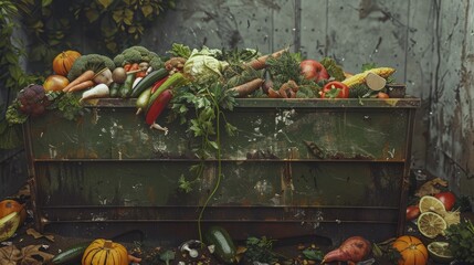 Food in perfect state in a dumpster, representing food waste, generative ia hyper realistic 