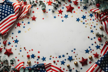 Obraz premium American Flag colors and fireworks mockup background with copy space . 4 July independence day concept celebration