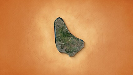 A realistic map of Barbados. Brown vintage background