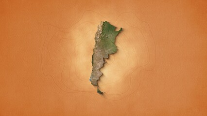 A realistic map of Argentine Republic. Brown vintage background 4k