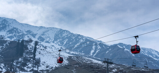 ski lift in the mountains, Panoramic view of snow mountain with cable car ride shot from Gulmarg Kashmir