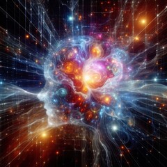 Obraz premium The concept of AI and the future. Consciousness The universe is intertwined with the essence of human beings in the cosmos. Neural Net.